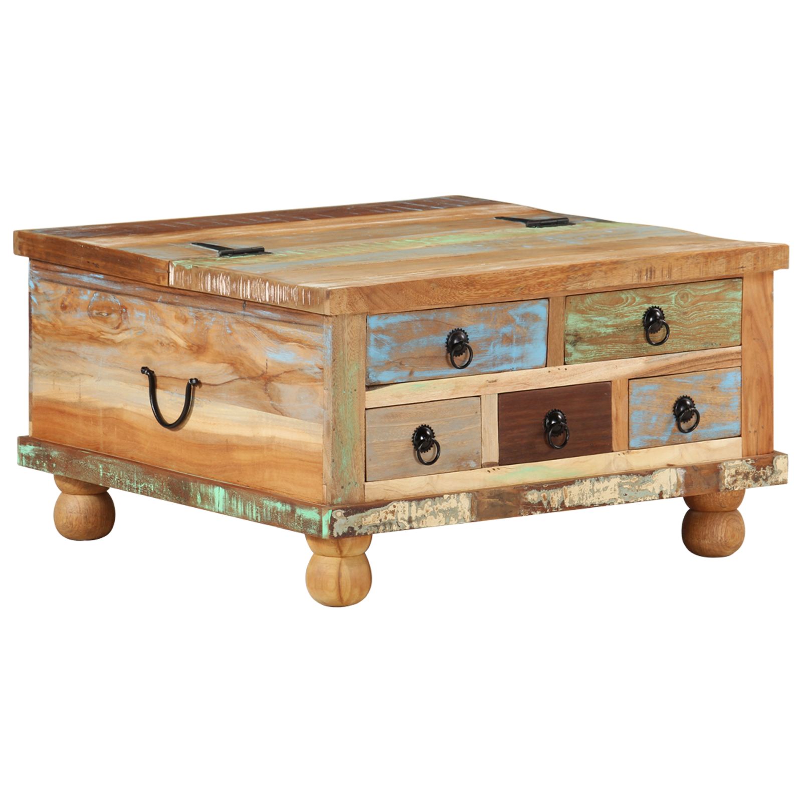 vidaXL Coffee Table with Wheels Side End Table with Drawer Solid Wood Mango-13