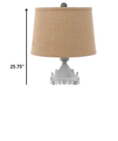26" Gray Metal Table Lamp With Brown Drum Shade