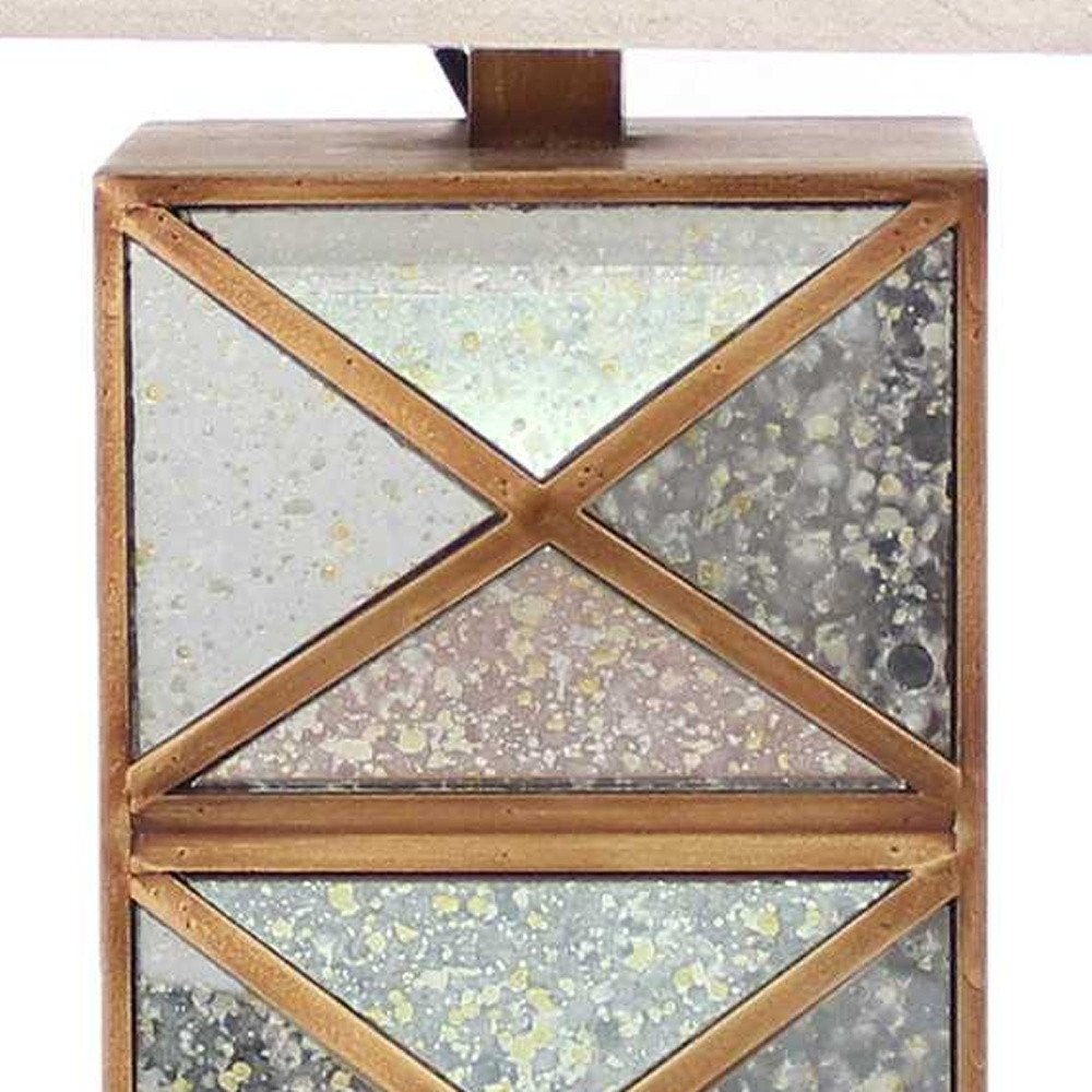 28" Distressed Gold And Silver Metal Bedside Lamp With Beige Shade