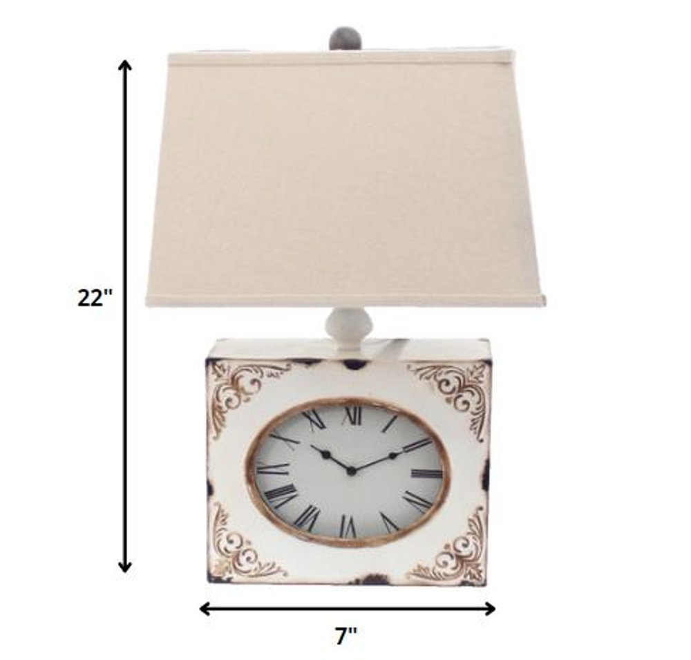 22" Distressed Red Metal Bedside Lamp With Beige Shade