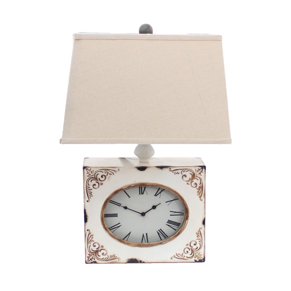 22" Distressed Red Metal Bedside Lamp With Beige Shade