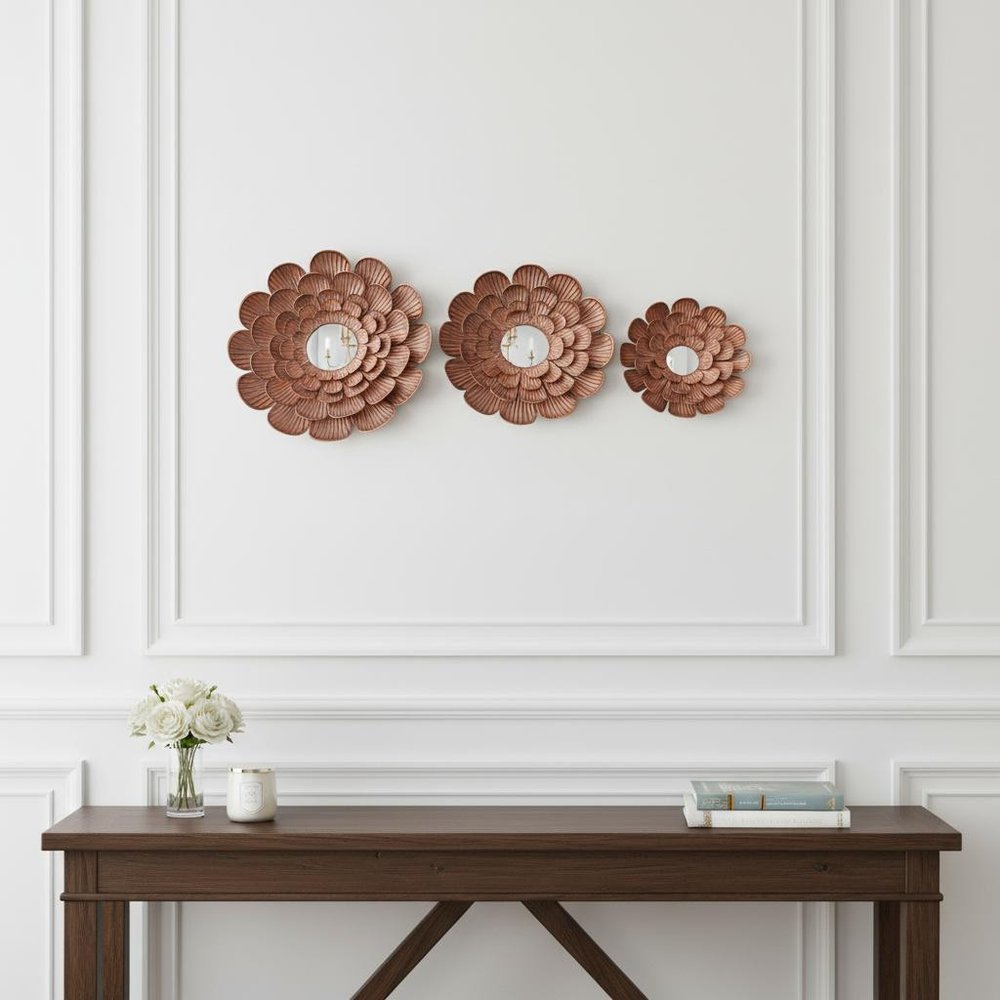 Set of Three Copper Novelty Metal Framed Accent Mirror