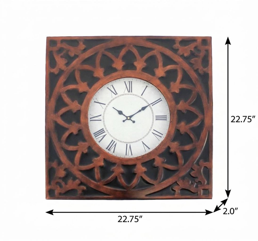23" Bronze Metal Analog Square Wall Clock