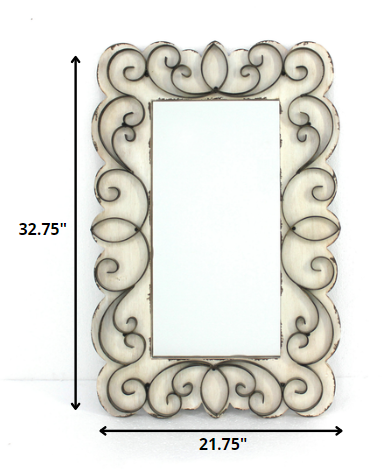 33" White Wood Framed Accent Mirror