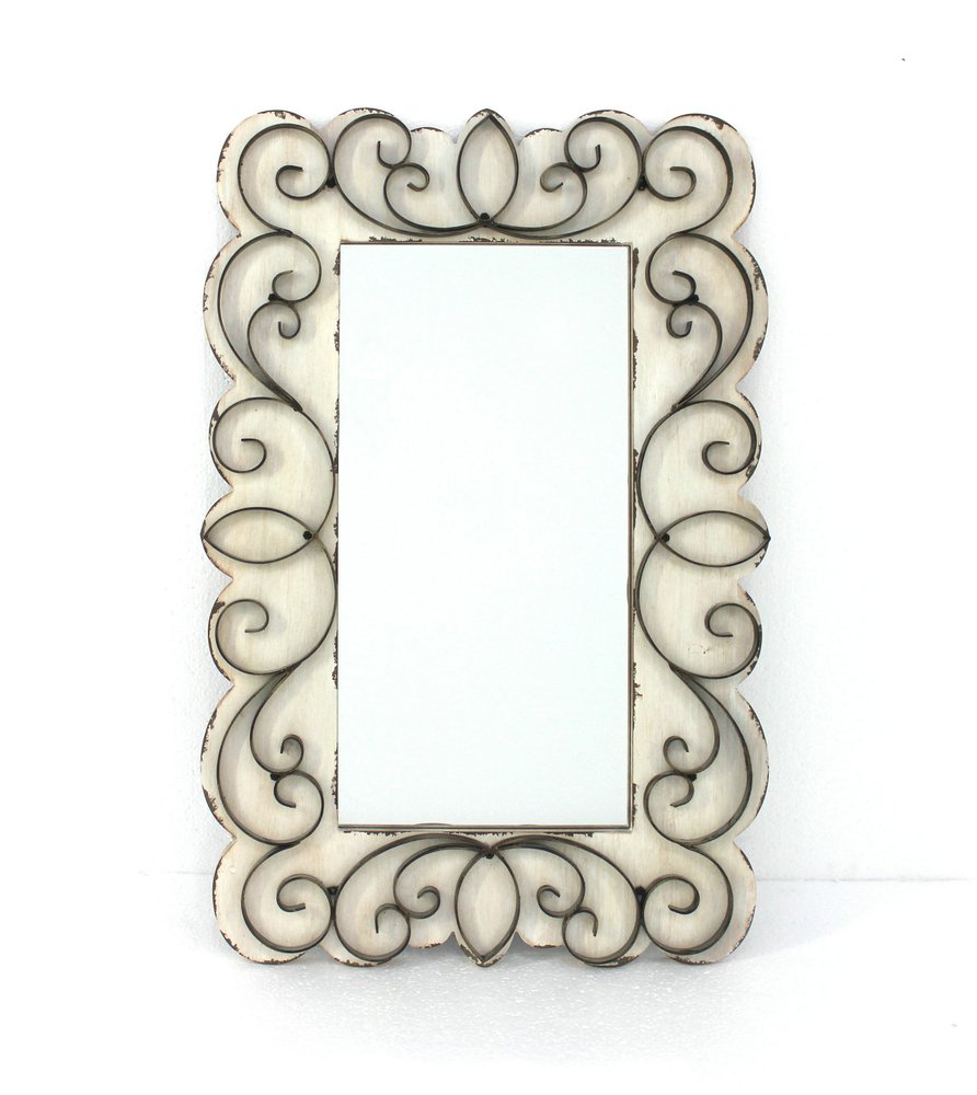 33" White Wood Framed Accent Mirror