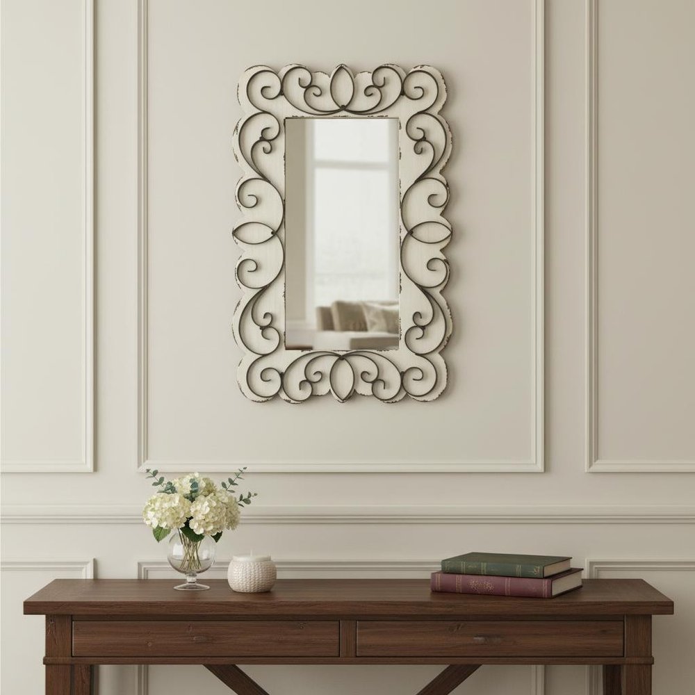 33" White Wood Framed Accent Mirror