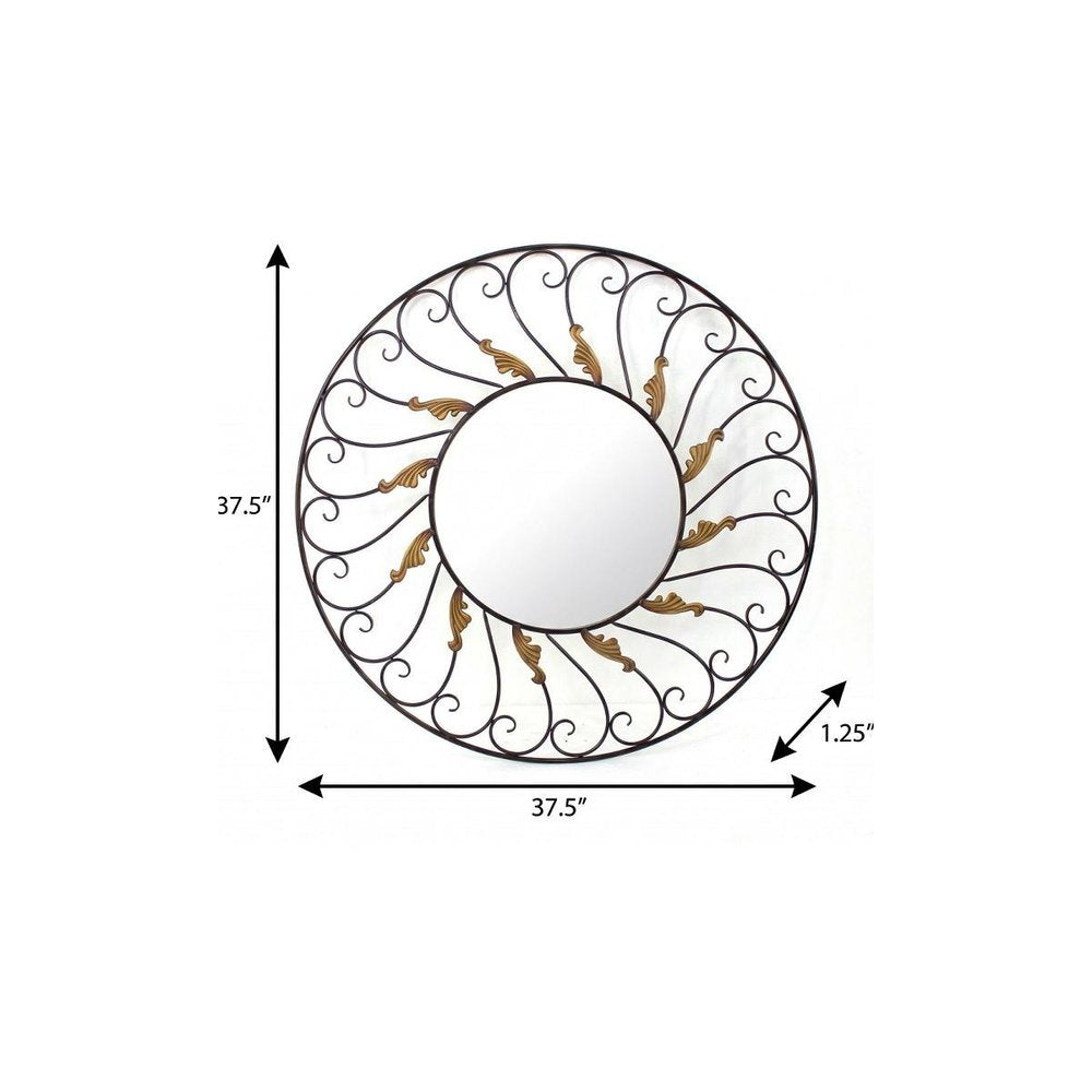 38" Bronze Metal Round Framed Accent Mirror