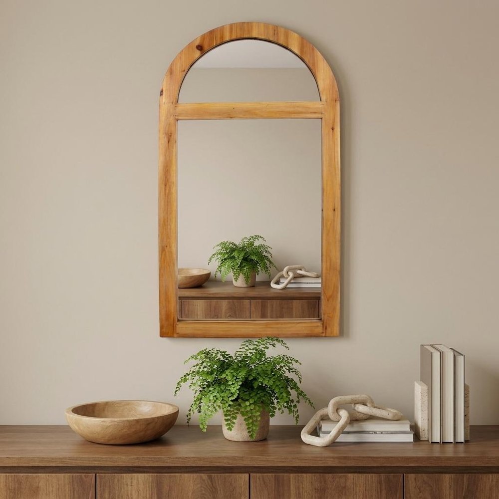 24" Brown Wood Arch Framed Accent Mirror