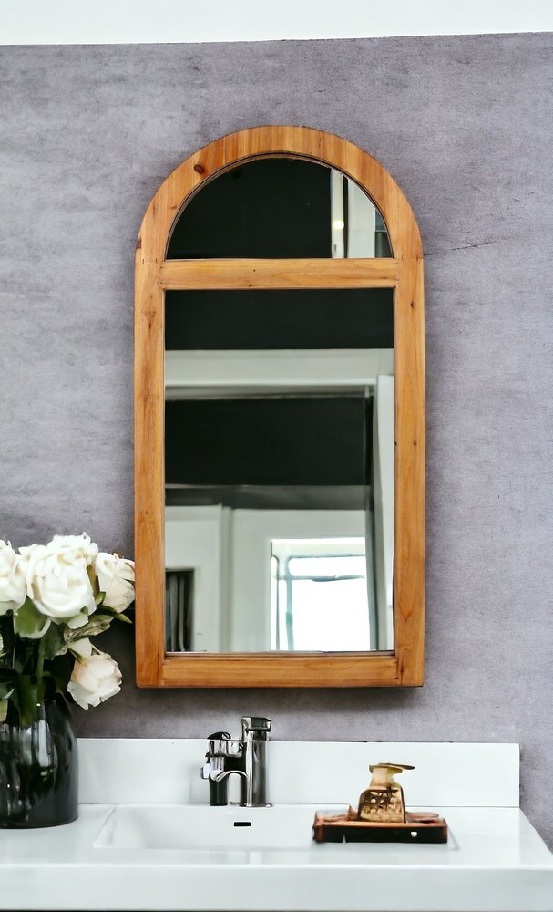 24" Brown Wood Arch Framed Accent Mirror