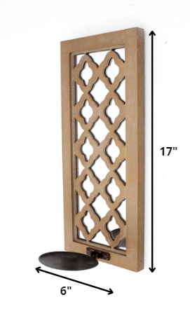17" Tan Solid Wood Wall Sconce Candle Holder