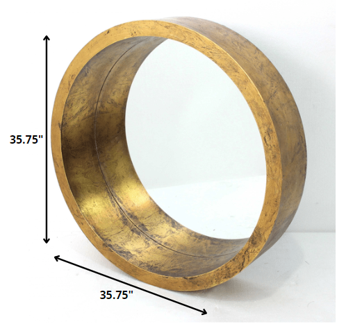 36" Gold Round Solid Wood Framed Accent Mirror