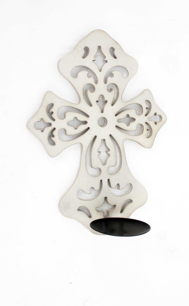 11" White Solid Wood Wall Sconce Candle Holder
