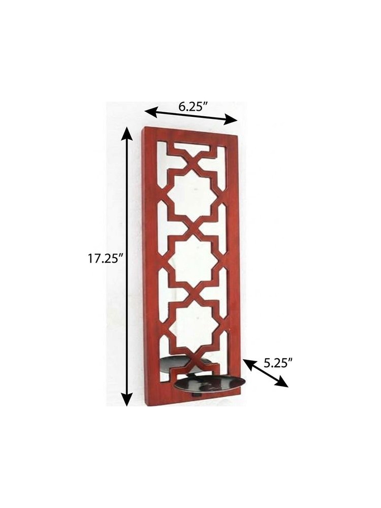 17" Red Solid Wood Wall Sconce Candle Holder
