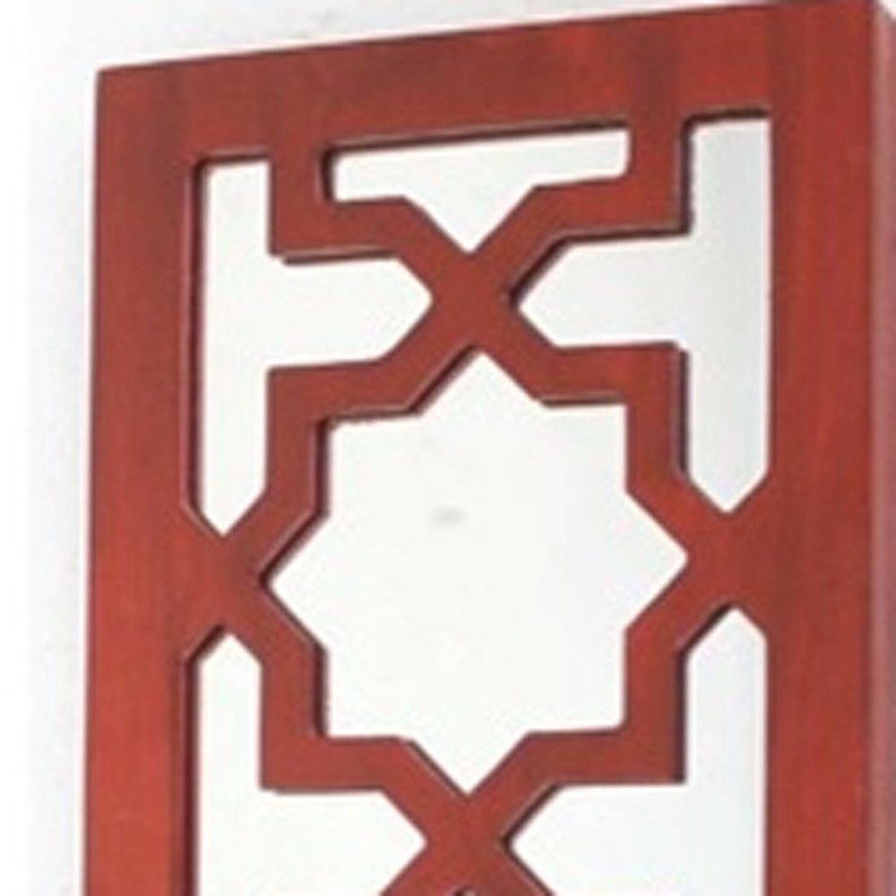 17" Red And Silver Lattice Solid Wood Wall Sconce Candle Holder