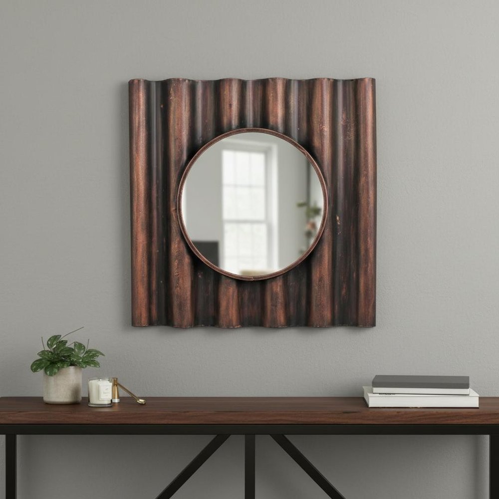 24" Bronze Square Metal Framed Accent Mirror