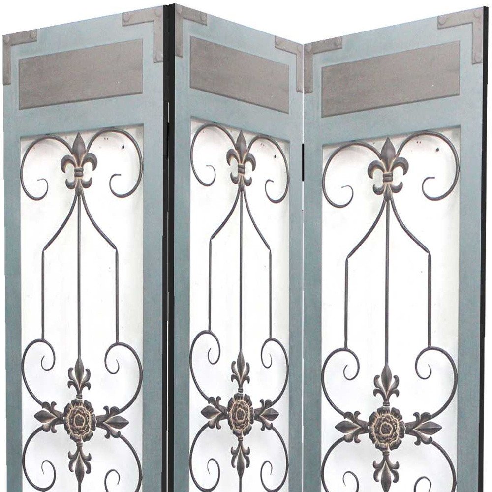 72" Blue Metal Folding Three Panel Screen Room Divider