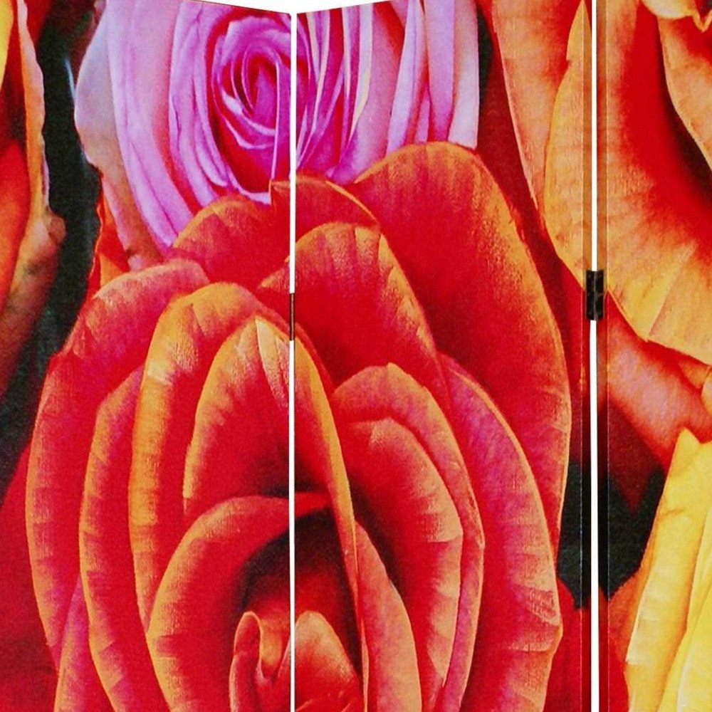 72" Red Canvas Folding Three Panel Screen Room Divider