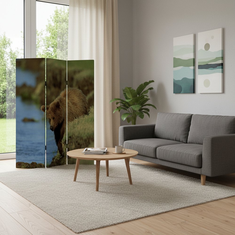 48" X 72" Multi Color Wood Canvas Bear Screen