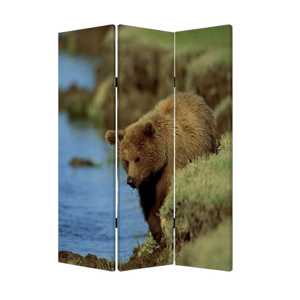 48" X 72" Multi Color Wood Canvas Bear Screen