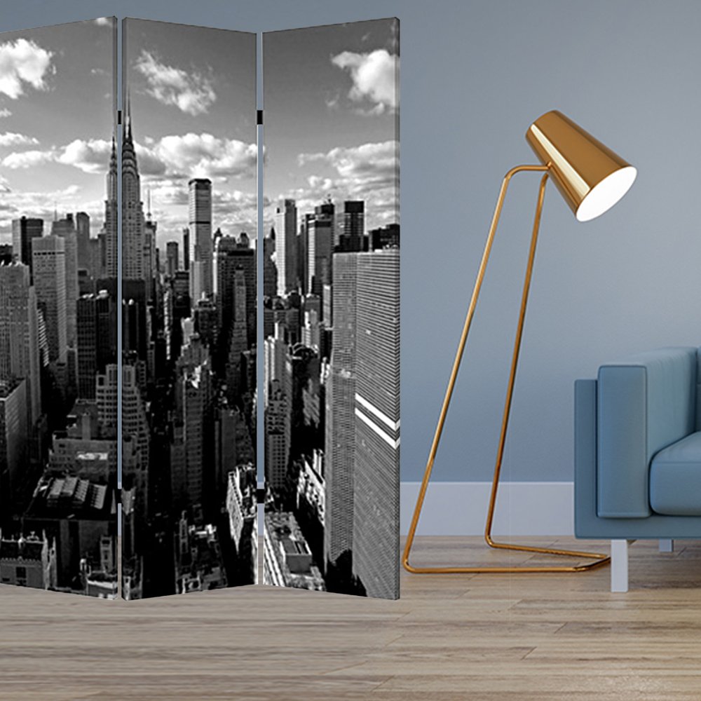 48" X 72" Multi Color Wood Canvas New York Skyline Screen