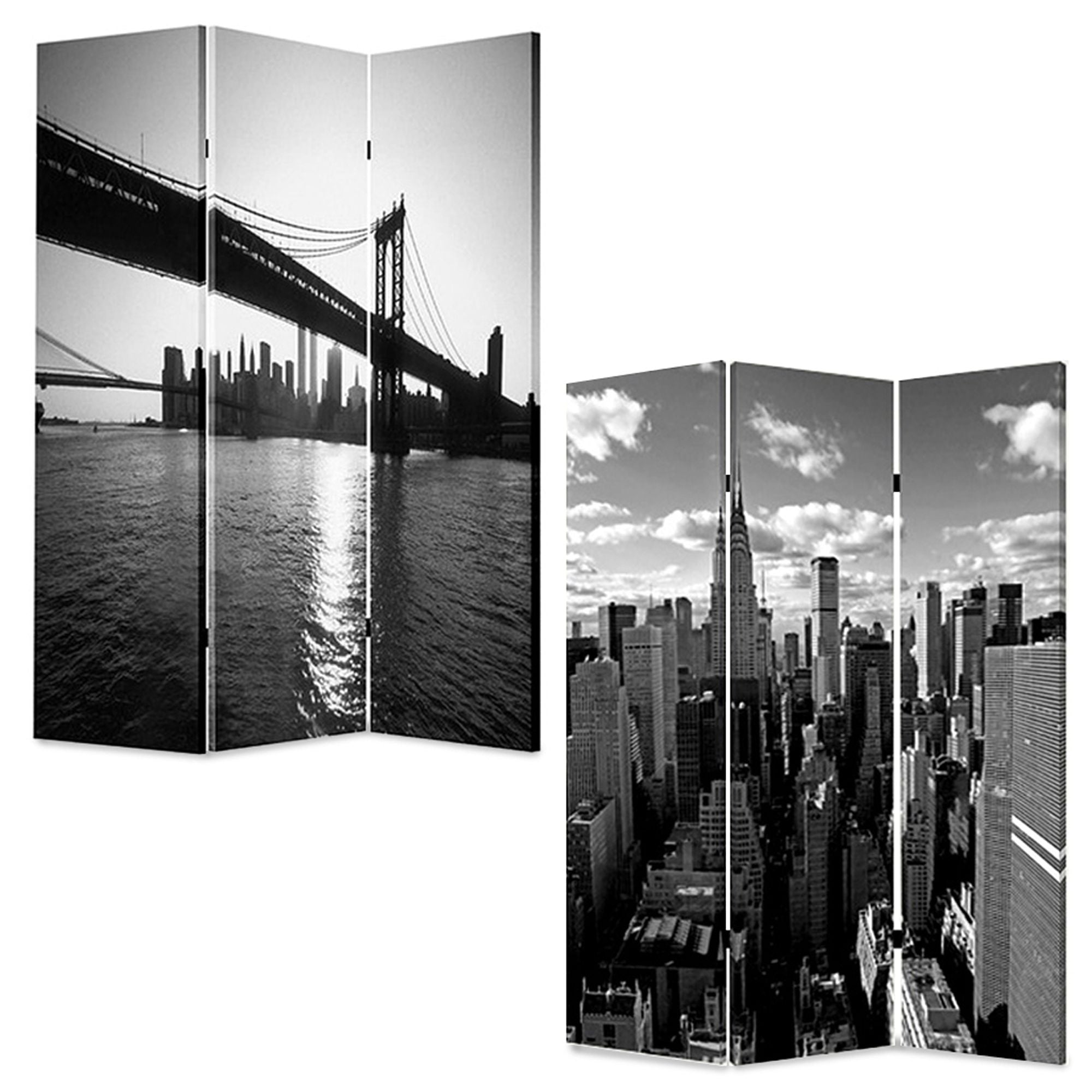 48" X 72" Multi Color Wood Canvas New York Skyline Screen