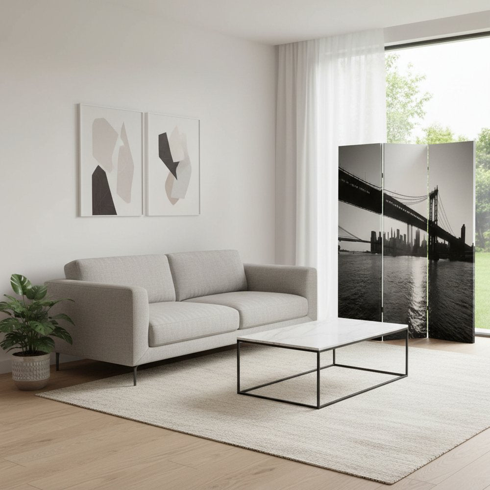 48" X 72" Multi Color Wood Canvas New York Skyline Screen