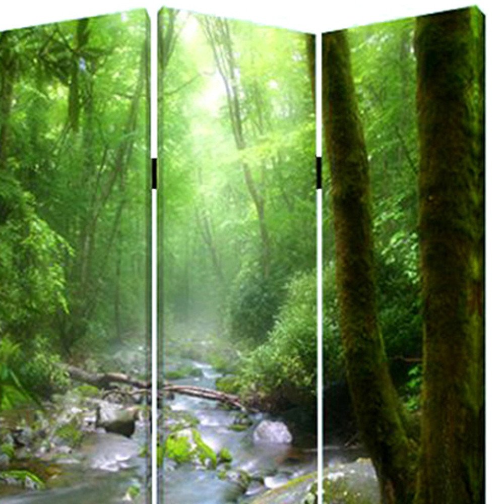 72" Green CanvasFolding Three Panel Screen Room Divider
