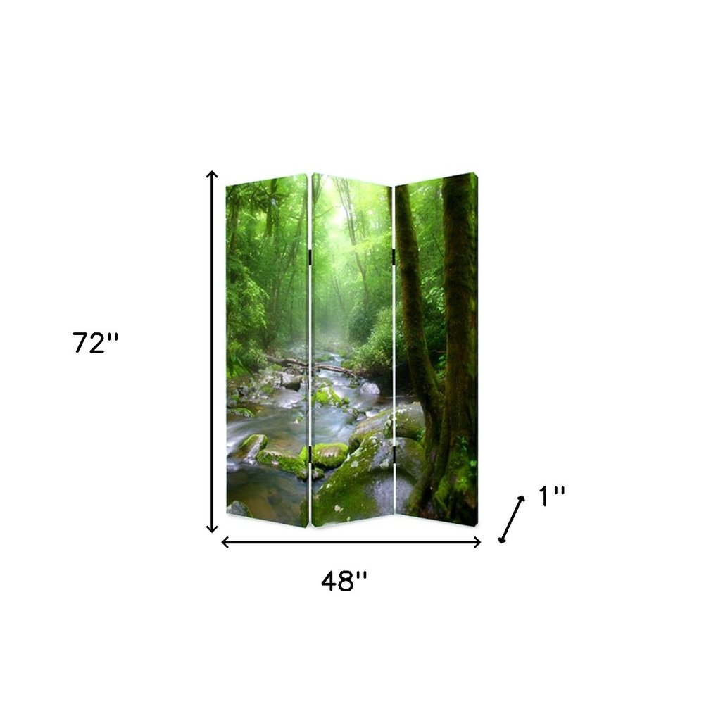 72" Green CanvasFolding Three Panel Screen Room Divider