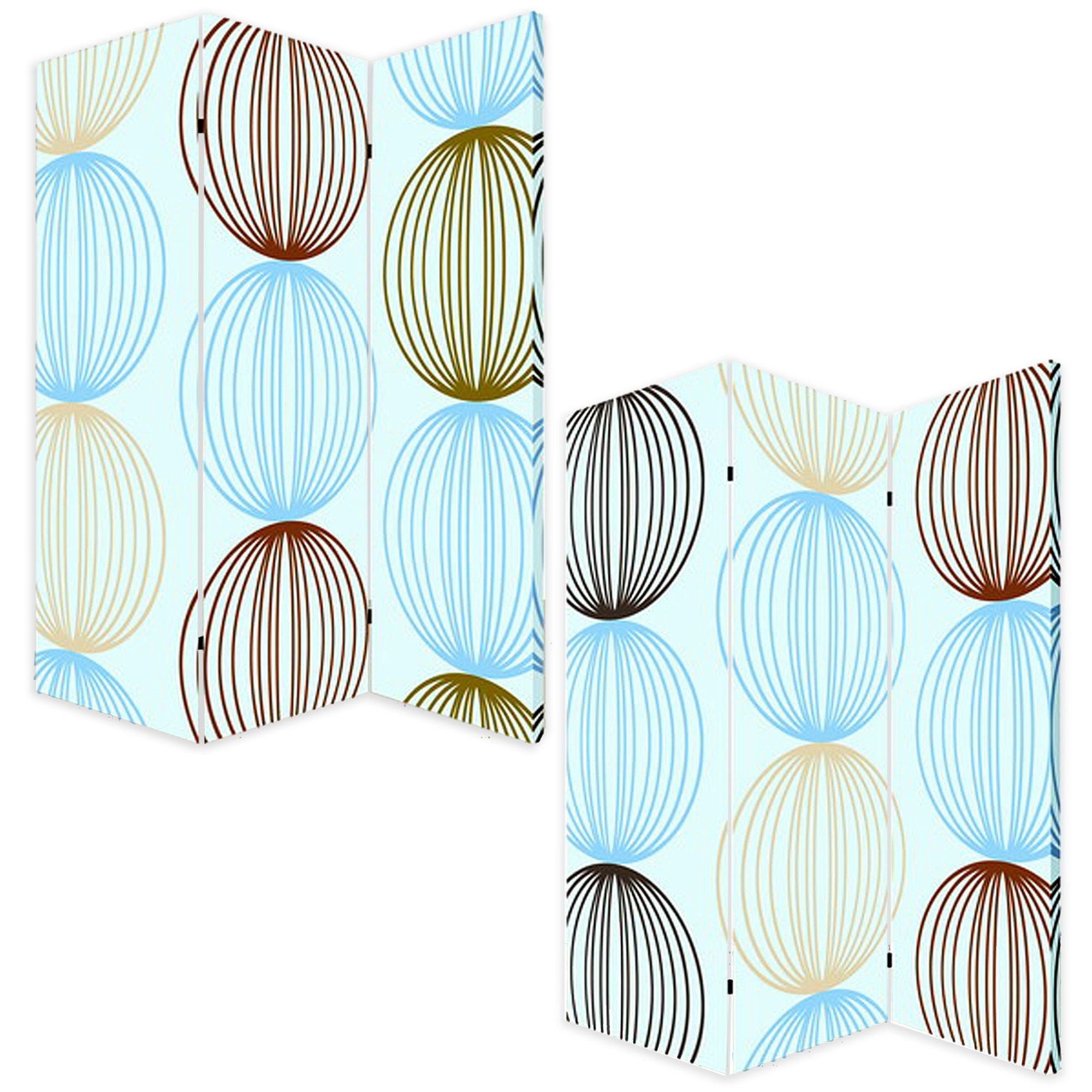72" Blue Canvas Folding Three Panel Screen Room Divider