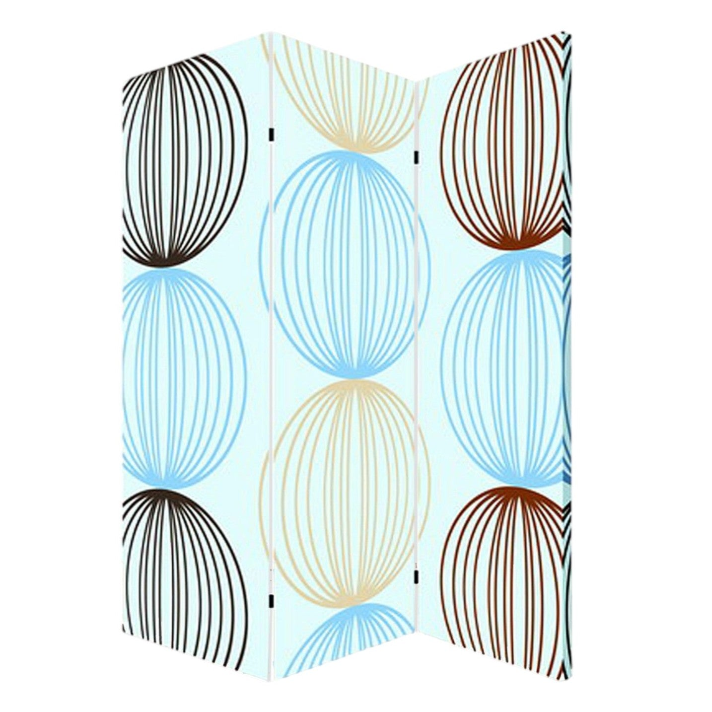 72" Blue Canvas Folding Three Panel Screen Room Divider