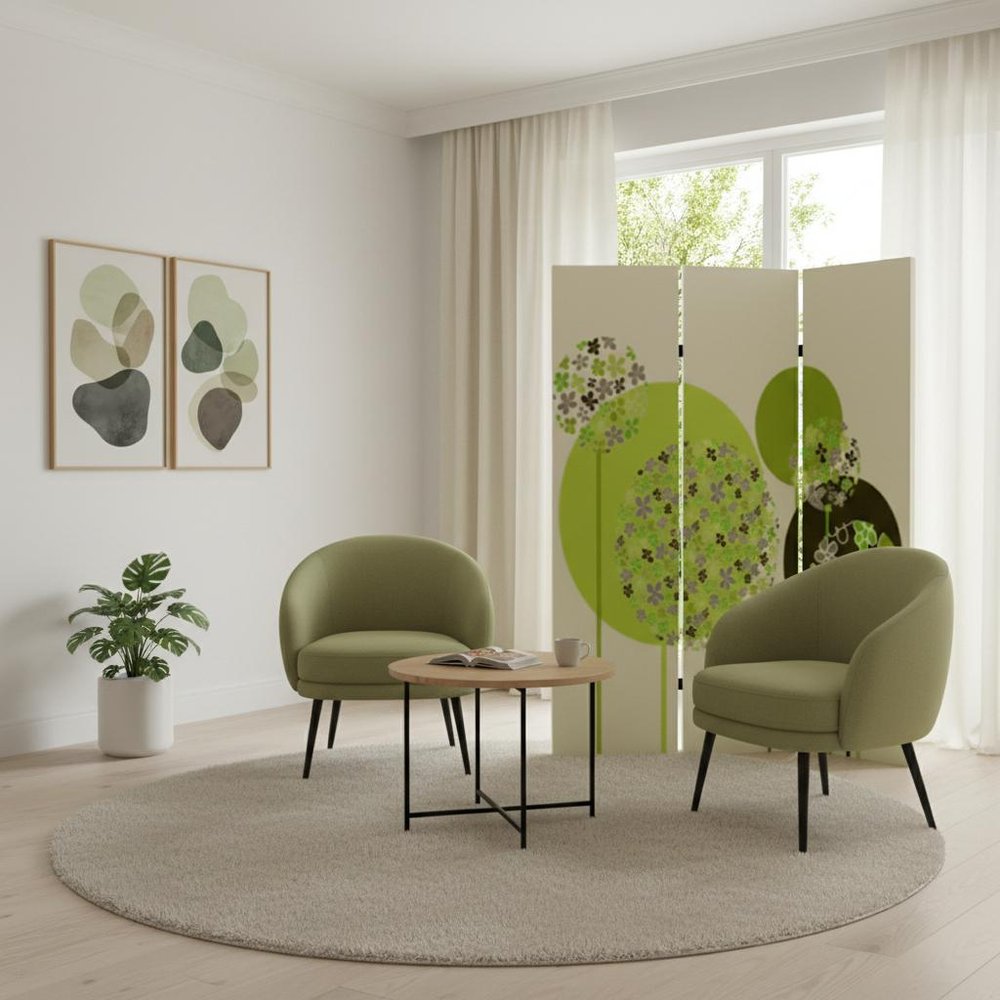 72" Green Canvas Folding Three Panel Screen Room Divider