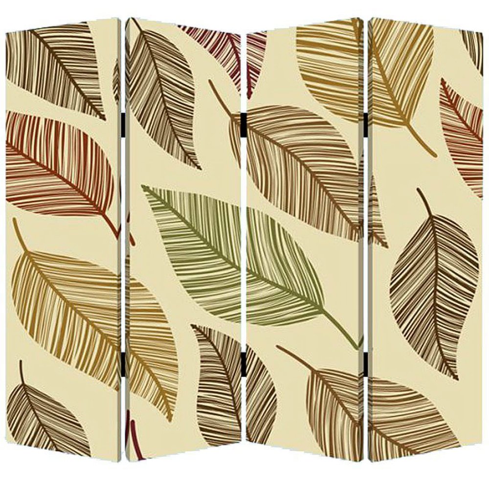 84" Brown Canvas Folding Four Panel Screen Room Divider