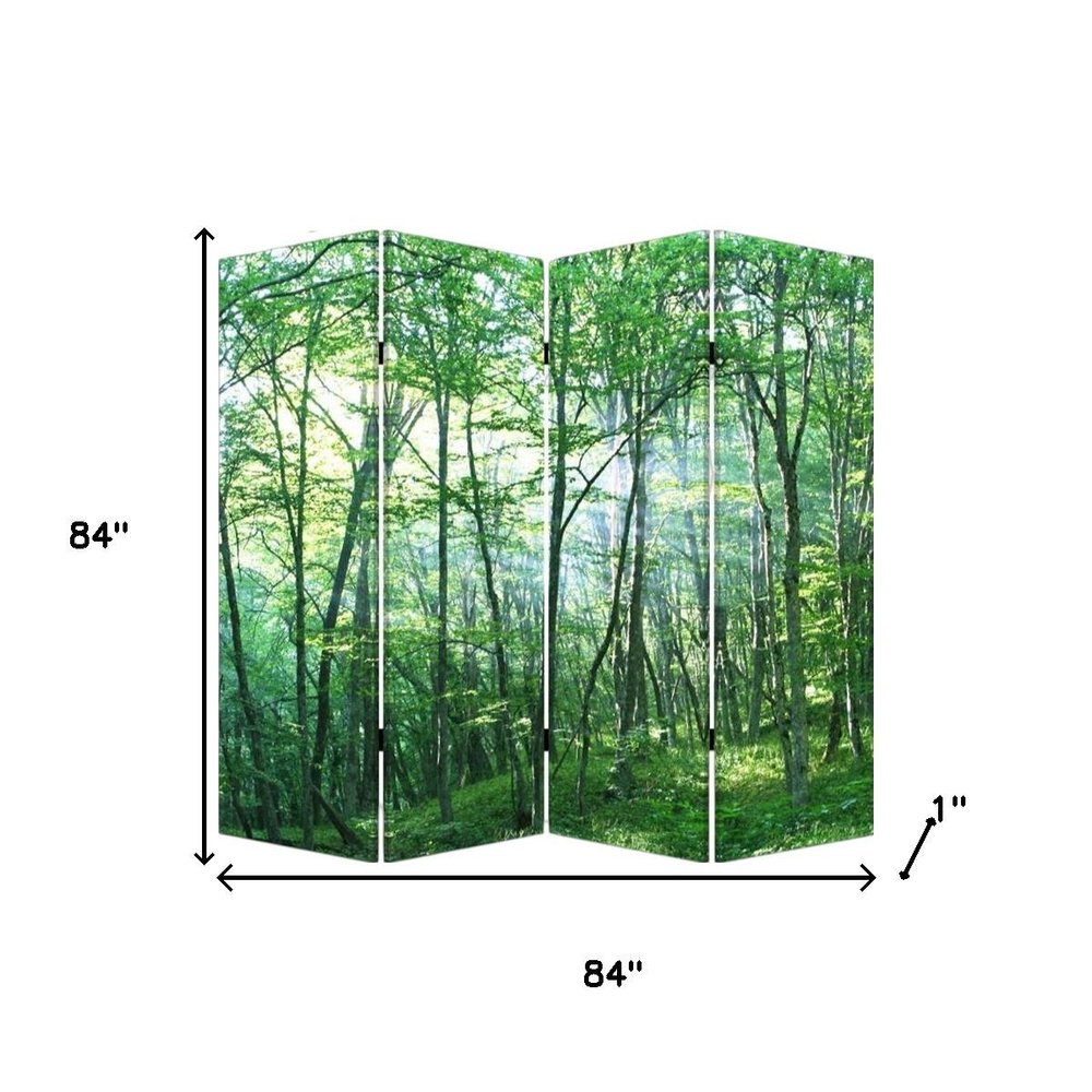 84" Green Canvas Folding Four Panel Screen Room Divider