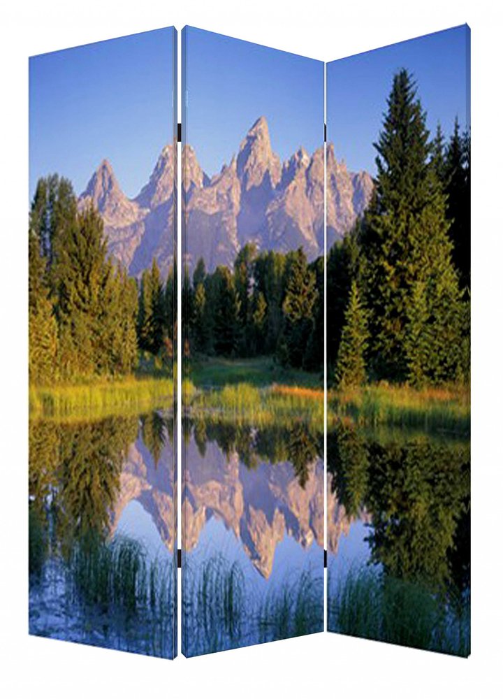 48 X 72 Multi Color Wood Canvas Mountain Peaks Screen