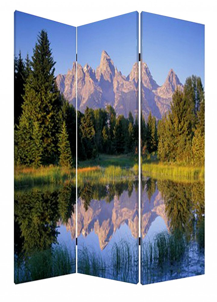 48 X 72 Multi Color Wood Canvas Mountain Peaks Screen