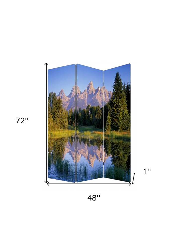 48 X 72 Multi Color Wood Canvas Mountain Peaks Screen