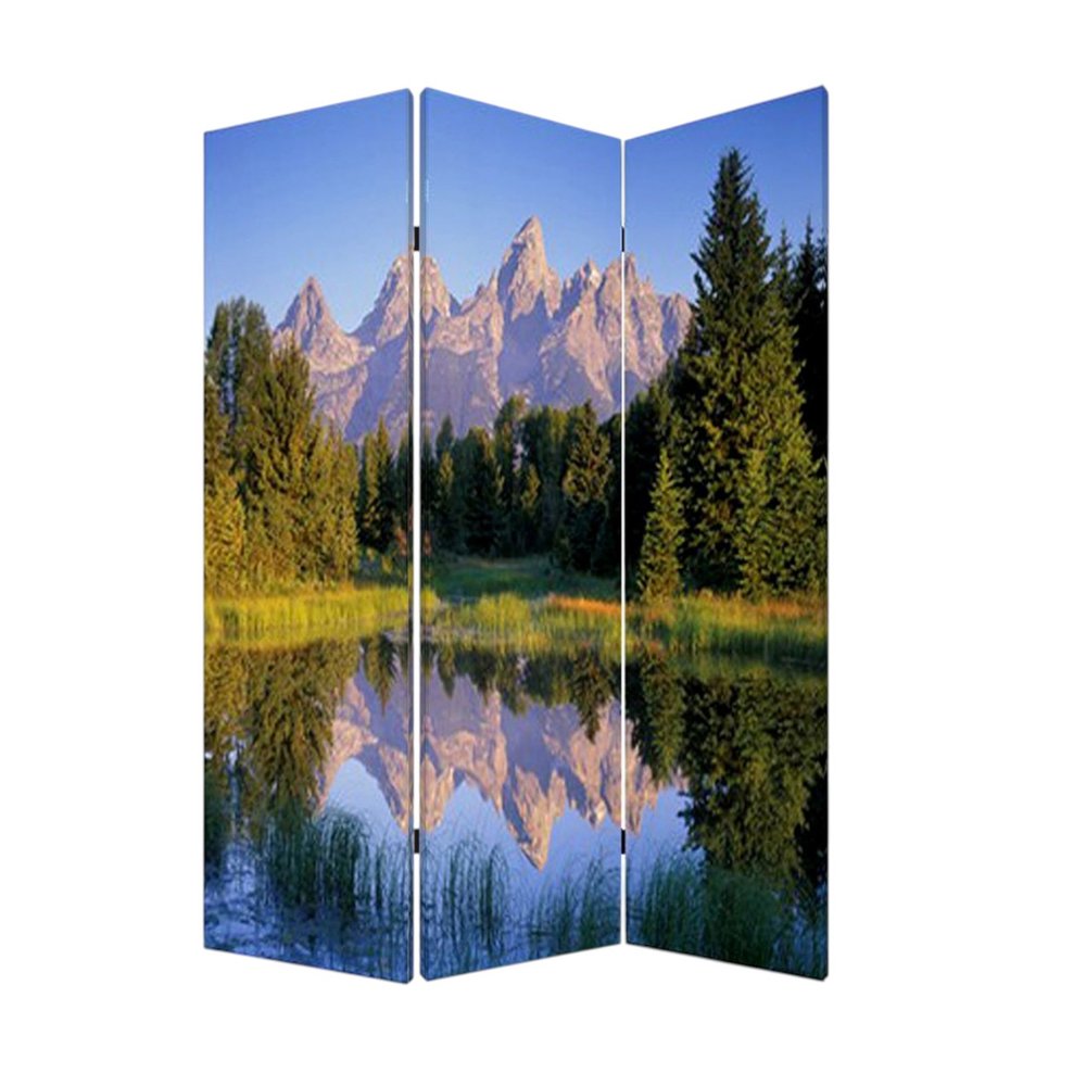 48 X 72 Multi Color Wood Canvas Mountain Peaks Screen