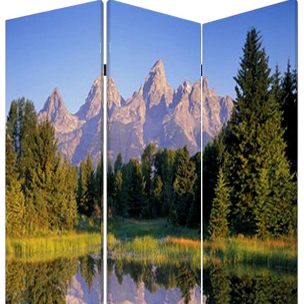 48 X 72 Multi Color Wood Canvas Mountain Peaks Screen