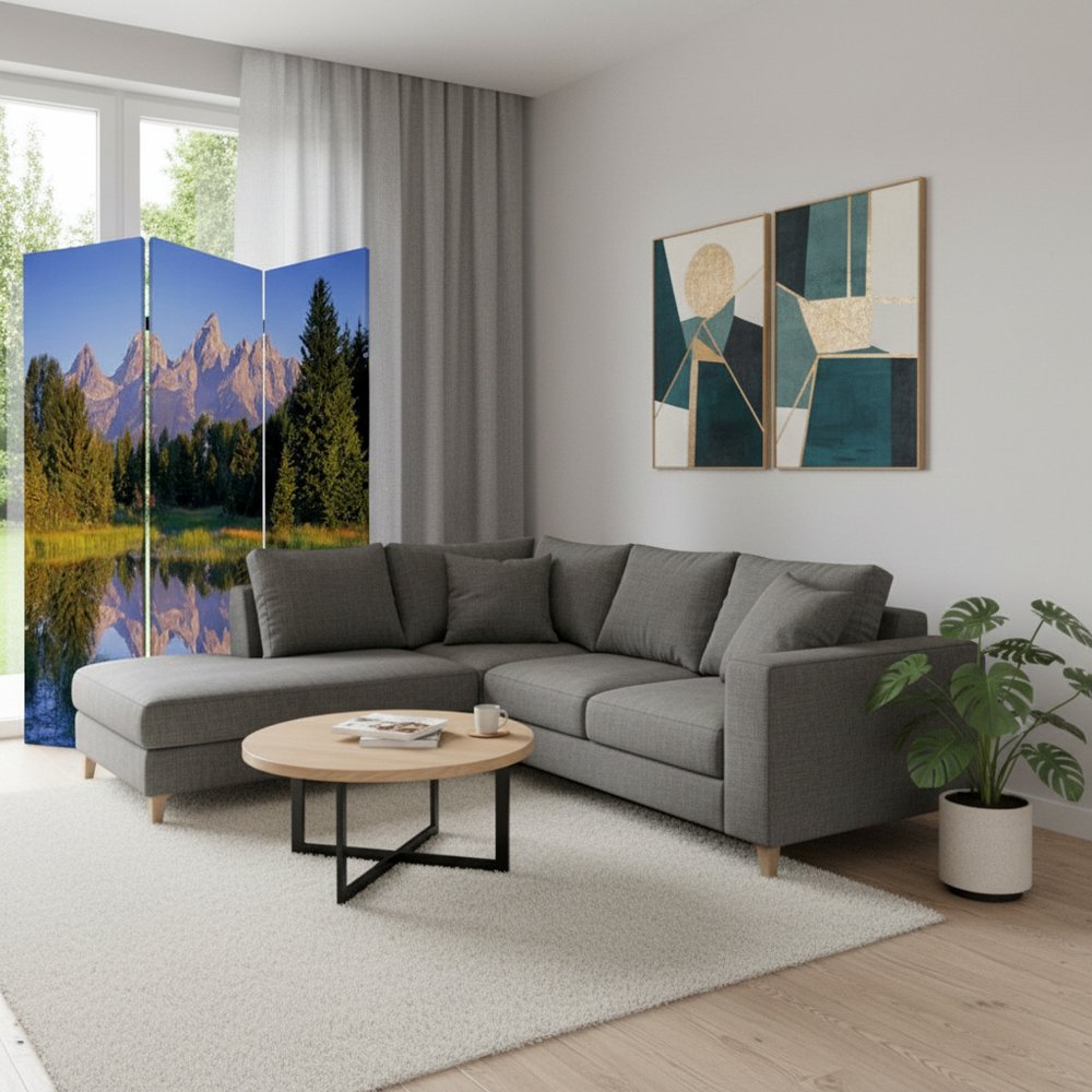 48 X 72 Multi Color Wood Canvas Mountain Peaks Screen