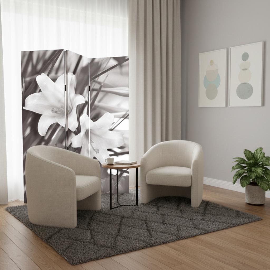 72" Gray Canvas Folding Three Panel Screen Room Divider