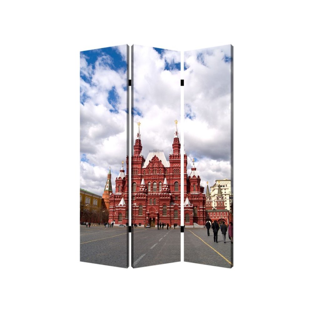 48" X 72" Red Blue and White Wood Canvas Russia Screen