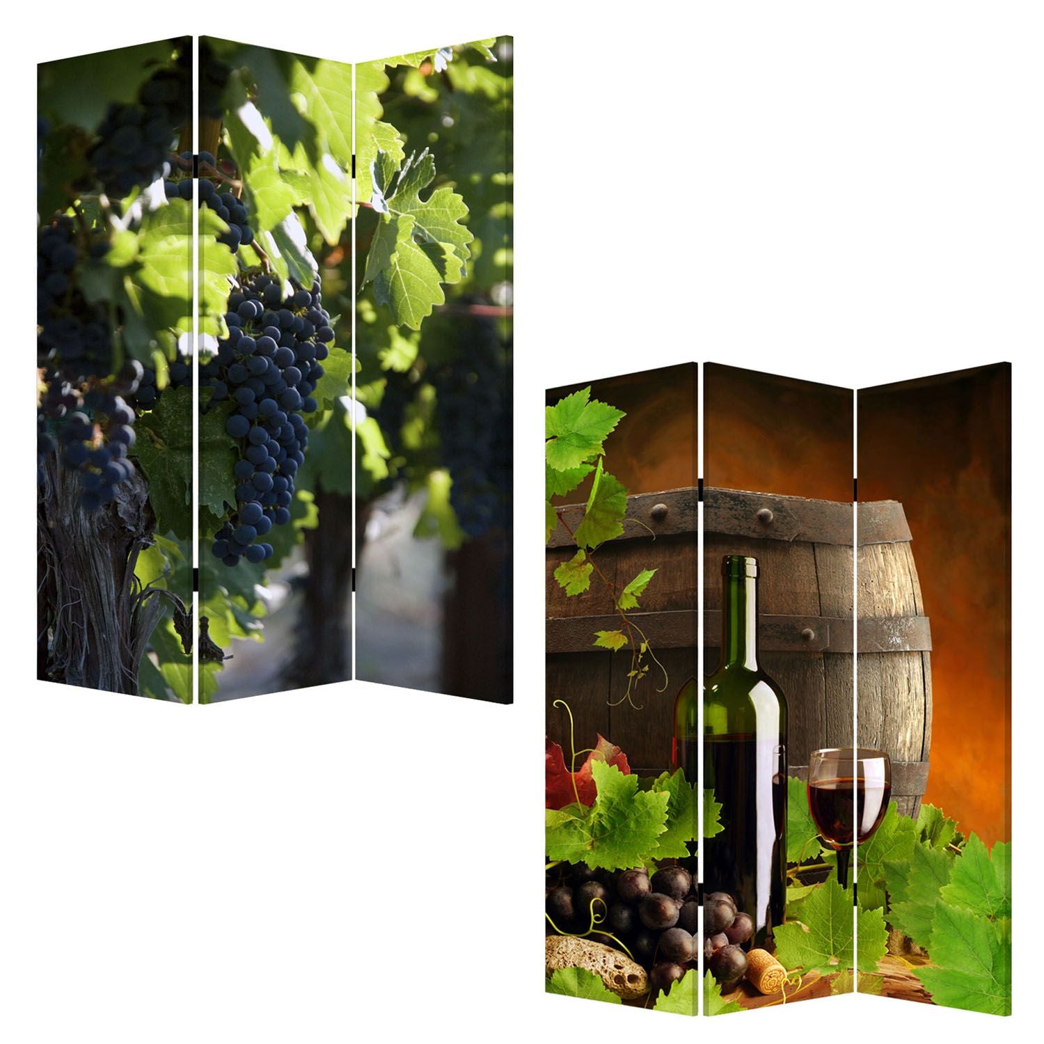 48" X 72" Multi Color Wood Canvas Wine Country Screen