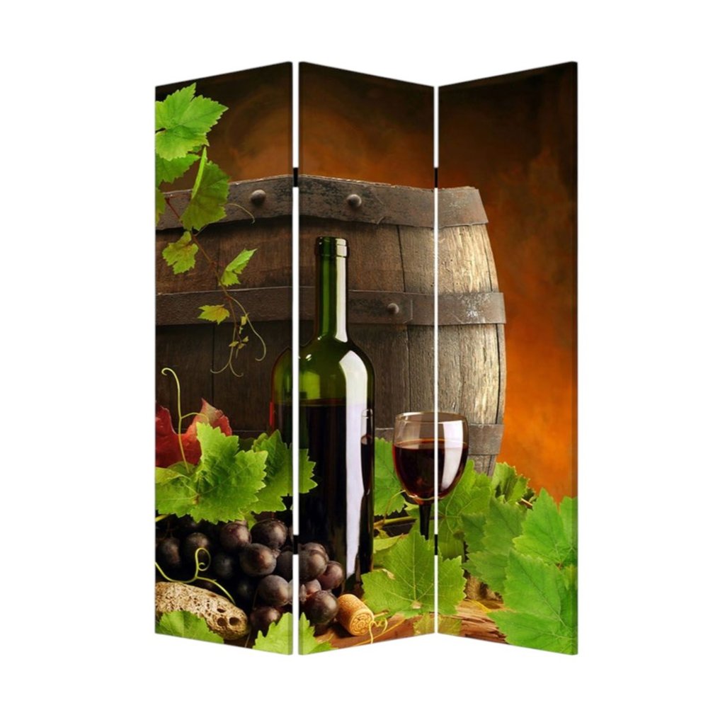 48" X 72" Multi Color Wood Canvas Wine Country Screen