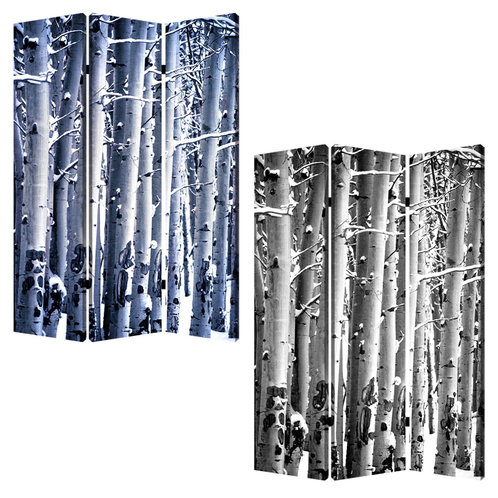 48" X 72" Gray And White Wood Canvas Birch Screen
