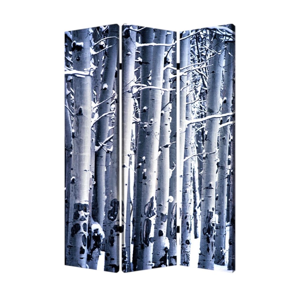 48" X 72" Gray And White Wood Canvas Birch Screen