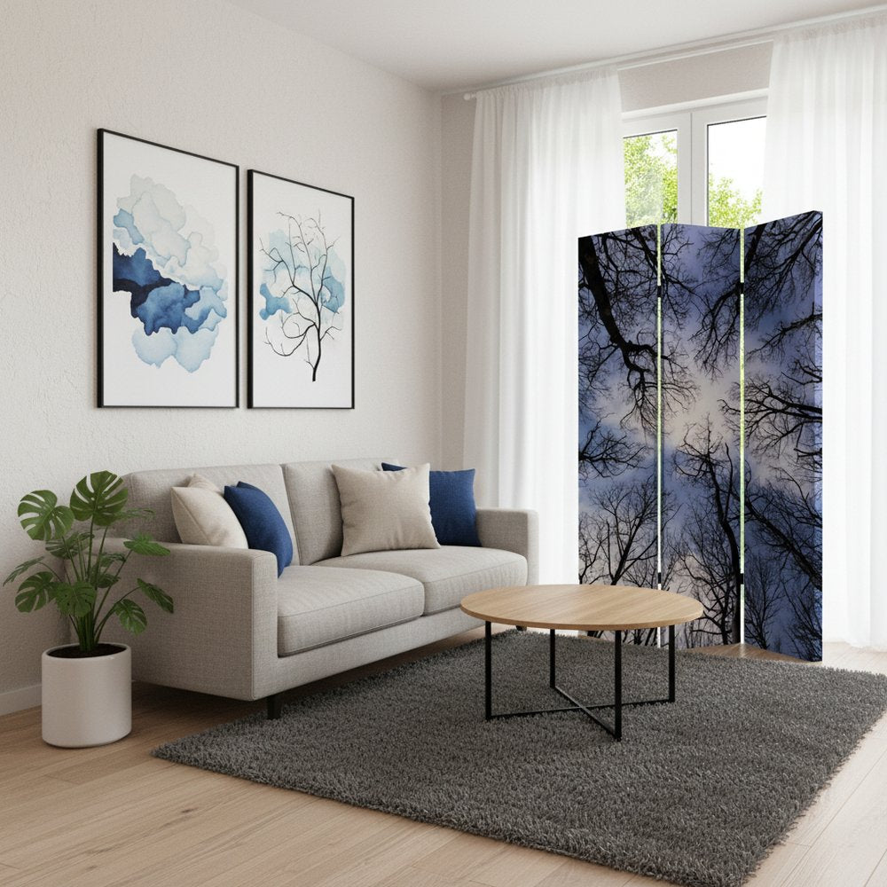 48" X 72" Multi Color Wood Canvas Forest Screen
