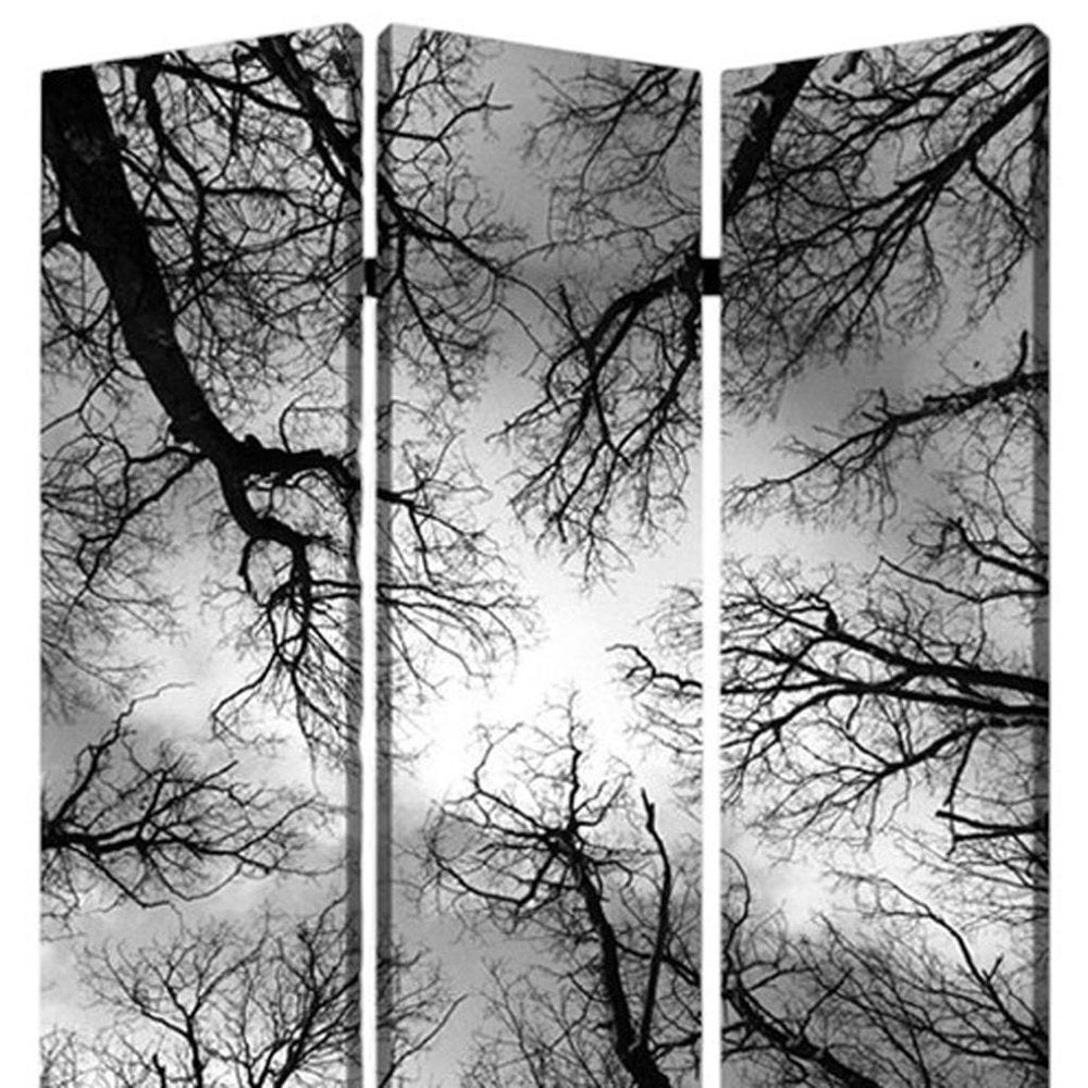 48" X 72" Multi Color Wood Canvas Forest Screen