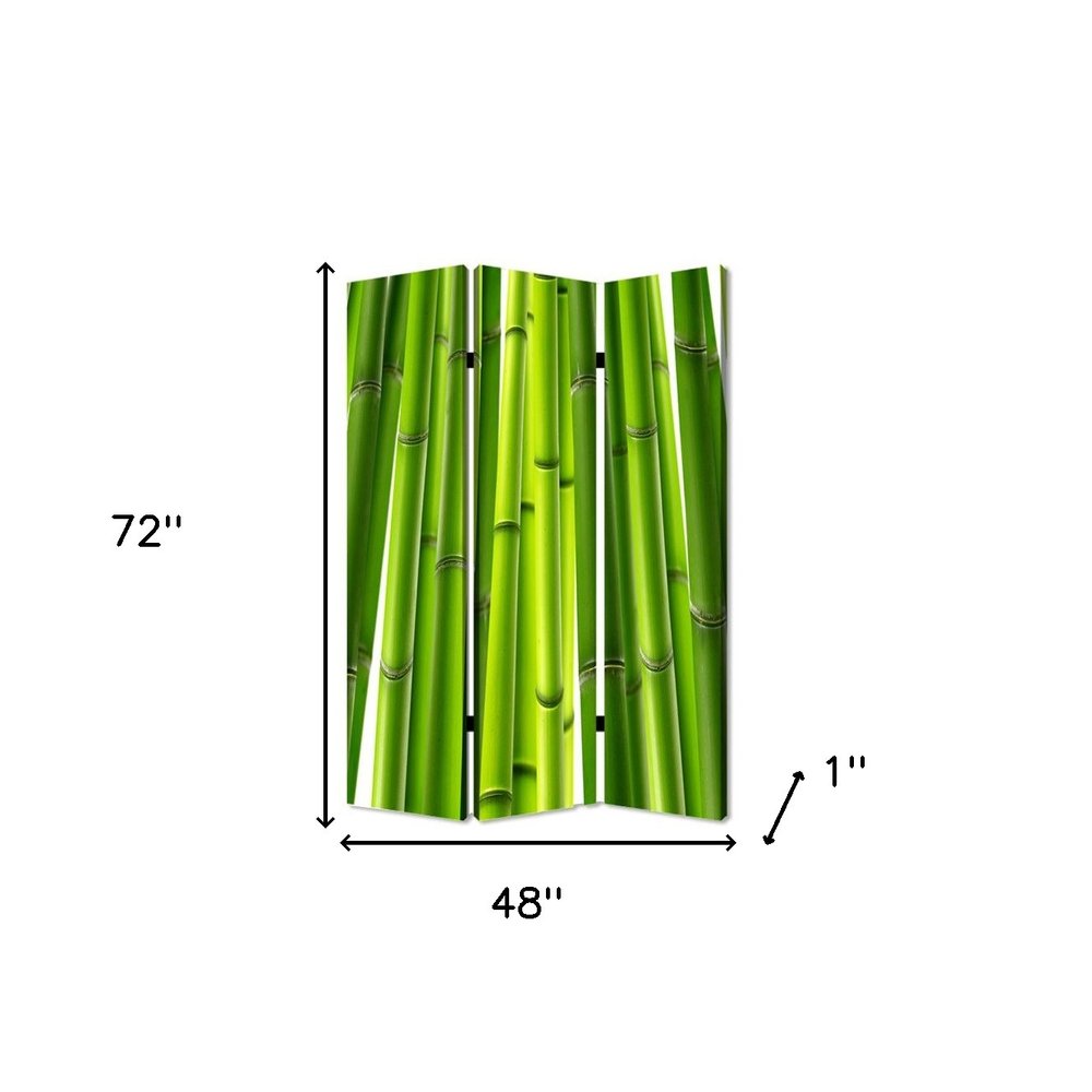 72" Green Canvas Folding Three Panel Screen Room Divider