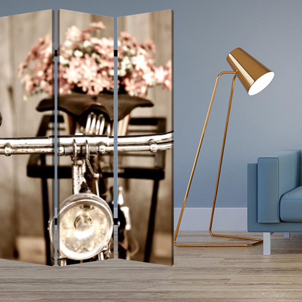 72" Brown Canvas Folding Three Panel Screen Room Divider