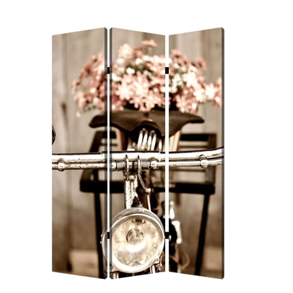 72" Brown Canvas Folding Three Panel Screen Room Divider